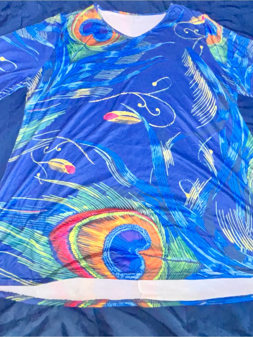 Women's Blue Peacock-Print Tunic Top